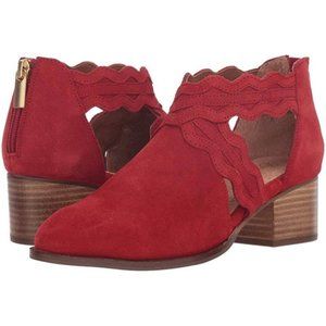 Anthropologie Seychelles All Together Booties Red Suede Size 9 Heeled Cut Out